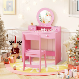 Costway 4 Drawer Single Shelf Pink Kids Vanity Set - Size: 70 x 40 x 110cm - Wilko - thumbnail 4