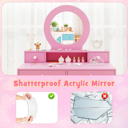 Costway 4 Drawer Single Shelf Pink Kids Vanity Set - Size: 70 x 40 x 110cm - Wilko - thumbnail 7