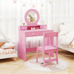 Costway 4 Drawer Single Shelf Pink Kids Vanity Set - Size: 70 x 40 x 110cm - Wilko - thumbnail 5