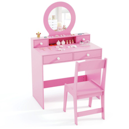 Costway 4 Drawer Single Shelf Pink Kids Vanity Set - Size: 70 x 40 x 110cm - Wilko - thumbnail 3