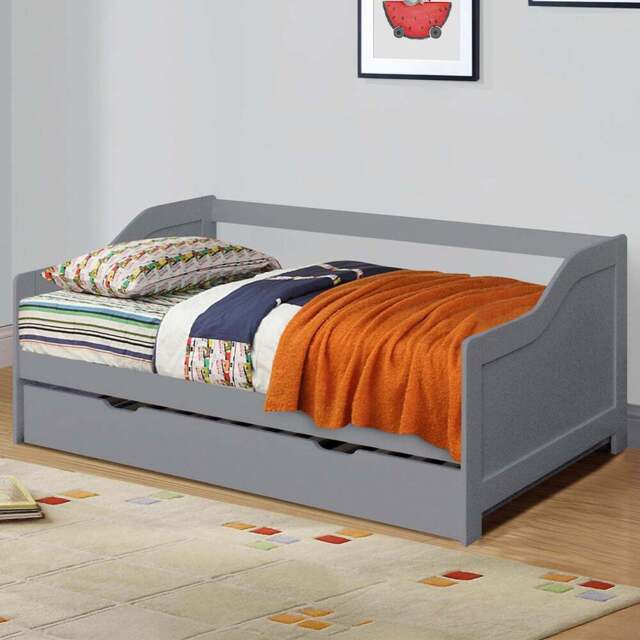 Comfy Living Single Grey Wooden Bed with Trundle - Wilko - image 1