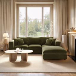SOLACE+CO Asher 4 Seater Khaki Green Velvet Sofa with Footstool - Wilko - thumbnail 5