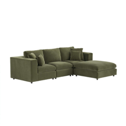 SOLACE+CO Asher 4 Seater Khaki Green Velvet Sofa with Footstool - Wilko - thumbnail 3