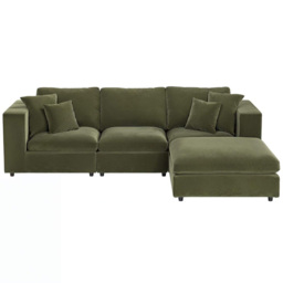SOLACE+CO Asher 4 Seater Khaki Green Velvet Sofa with Footstool - Wilko - thumbnail 4