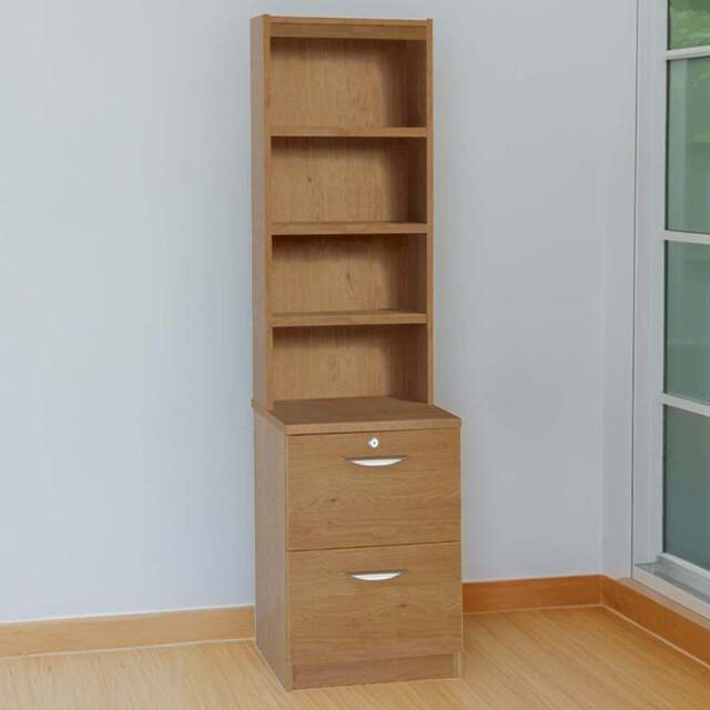 R White Cabinets 2 Drawer 4 Shelf Brown Filing Cabinet with Hutch - Size: 182.8 x 47.9 x 54cm - Wilko - image 1