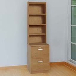 R White Cabinets 2 Drawer 4 Shelf Brown Filing Cabinet with Hutch - Size: 182.8 x 47.9 x 54cm - Wilko