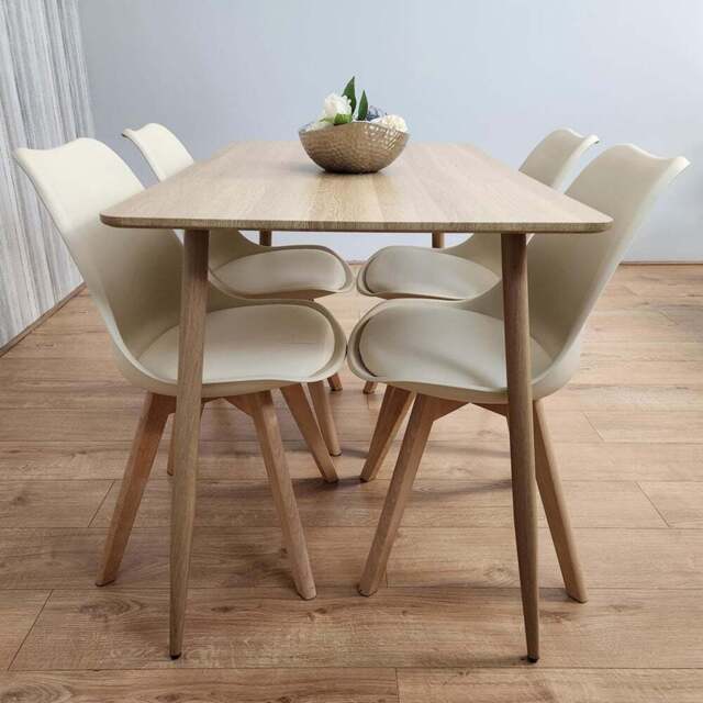 Kosy Koala 4 Seater Plastic Dining Set Wood Effect and Cream - Portland - Wilko - image 1