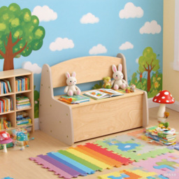 FurnitureHMD Natural and Grey Kids Wooden Storage Bench - Size: 48.5 x 63 x 45cm - Grey+Natural - Wilko - thumbnail 6