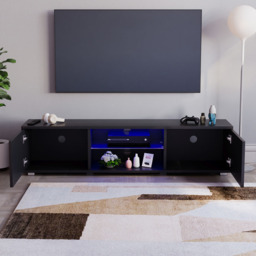 Vida Designs Cosmo 2 Door 2 Shelf Black Large TV Unit with LED - Size: 40 x 160 x 38cm - Wilko - thumbnail 7