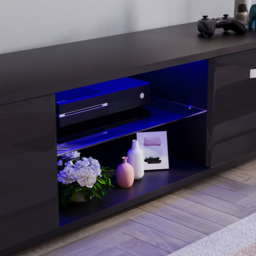 Vida Designs Cosmo 2 Door 2 Shelf Black Large TV Unit with LED - Size: 40 x 160 x 38cm - Wilko - thumbnail 5