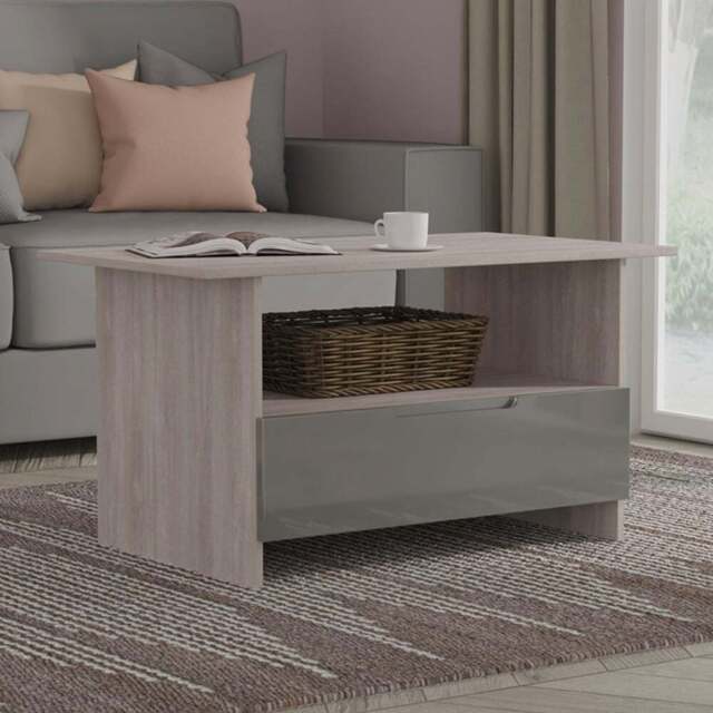 Crowndale Milan Single Drawer Single Shelf Grey Gloss and Grey Oak Coffee Table Ready Assembled - Size: 50 x 93 x 53cm - Grey Gloss & Grey Oak - Wilko - image 1