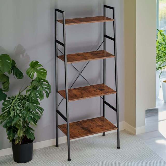 tectake Liverpool 4 Tier Dark Wood Rustic Ladder Shelf - Size: 150 x 36.5 x 61.5cm - Brown - Wilko - image 1
