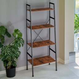tectake Liverpool 4 Tier Dark Wood Rustic Ladder Shelf - Size: 150 x 36.5 x 61.5cm - Brown - Wilko - thumbnail 1