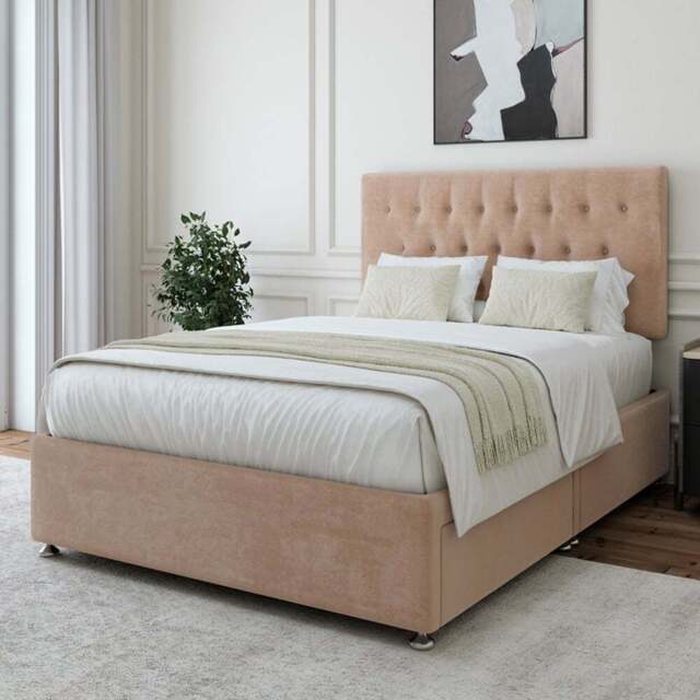 Bedmaster Double Mink Naples Linen 2 Drawer Divan Base with Lona Headboard - Brown - Wilko - image 1