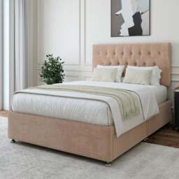 Bedmaster Double Mink Naples Linen 2 Drawer Divan Base with Lona Headboard - Brown - Wilko