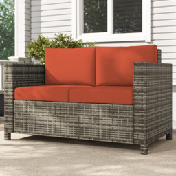 Outsunny 2 Seater Grey and Orange Rattan Wicker Sofa - Wilko