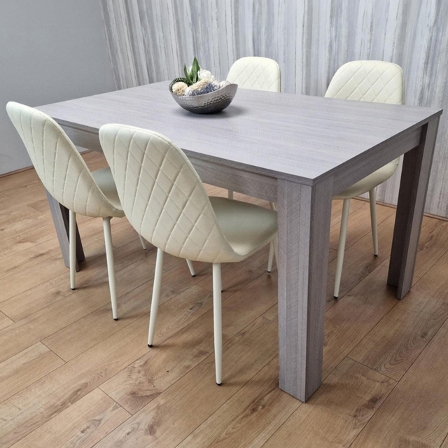 Kosy Koala 4 Seater Faux Leather Gem Pattern Rectangular Dining Set Grey and Cream - Multi - Portland - Wilko - image 1