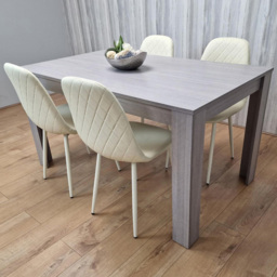 Kosy Koala 4 Seater Faux Leather Gem Pattern Rectangular Dining Set Grey and Cream - Multi - Portland - Wilko