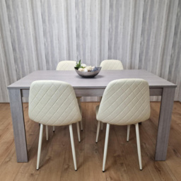 Kosy Koala 4 Seater Faux Leather Gem Pattern Rectangular Dining Set Grey and Cream - Multi - Portland - Wilko - thumbnail 3