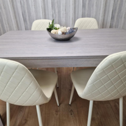 Kosy Koala 4 Seater Faux Leather Gem Pattern Rectangular Dining Set Grey and Cream - Multi - Portland - Wilko - thumbnail 7