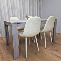 Kosy Koala 4 Seater Faux Leather Gem Pattern Rectangular Dining Set Grey and Cream - Multi - Portland - Wilko - thumbnail 6