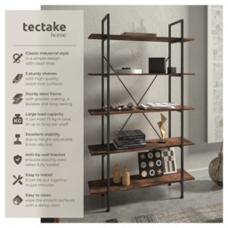 tectake Glasgow 5 Shelf Slim Ladder Shelving Unit - Brown - Wilko - thumbnail 7