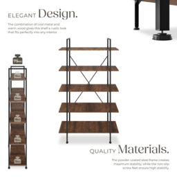 tectake Glasgow 5 Shelf Slim Ladder Shelving Unit - Brown - Wilko - thumbnail 5