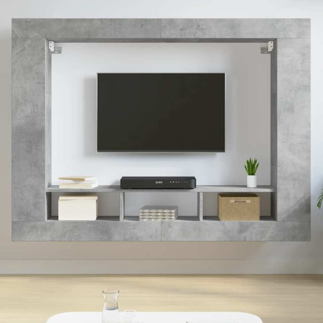 vidaXL 9 Shelf Concrete Grey Wall Mounted TV Cabinet - Size: 113 x 152 x 22cm - Wilko - image 1