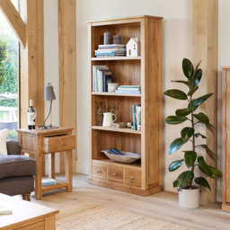 Baumhaus Mobel 4 Shelf 3 Drawer Oak Large Bookcase - Brown - Wilko - thumbnail 4