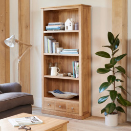 Baumhaus Mobel 4 Shelf 3 Drawer Oak Large Bookcase - Brown - Wilko - thumbnail 3