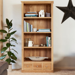 Baumhaus Mobel 4 Shelf 3 Drawer Oak Large Bookcase - Brown - Wilko