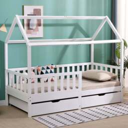 Portland Wood House 2 Drawer White Style B Kids Bed Frame - Size: Single - Wilko