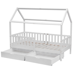 Portland Wood House 2 Drawer White Style B Kids Bed Frame - Size: Single - Wilko - thumbnail 4