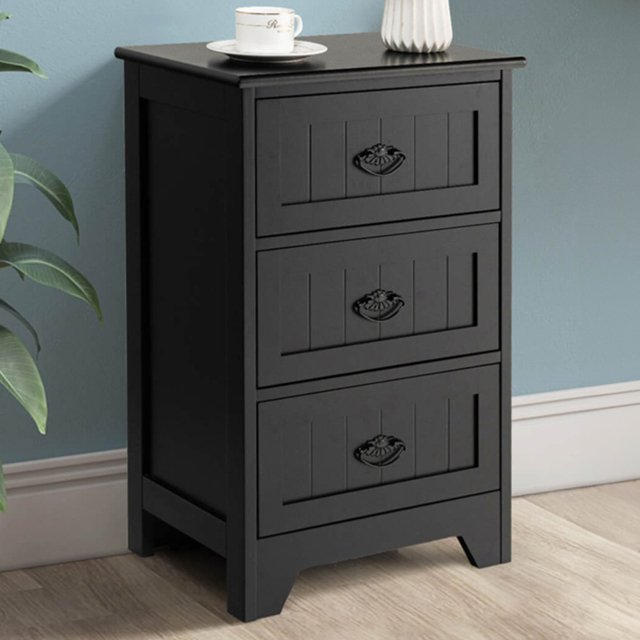 Costway 3 Drawer Black Vintage Bedside Table - Wilko - image 1