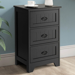 Costway 3 Drawer Black Vintage Bedside Table - Wilko