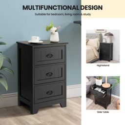 Costway 3 Drawer Black Vintage Bedside Table - Wilko - thumbnail 6