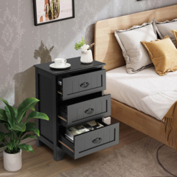 Costway 3 Drawer Black Vintage Bedside Table - Wilko - thumbnail 5