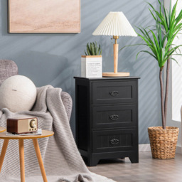 Costway 3 Drawer Black Vintage Bedside Table - Wilko - thumbnail 3