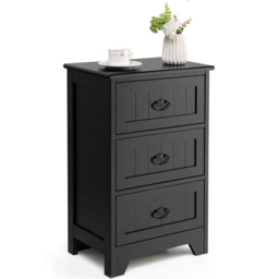 Costway 3 Drawer Black Vintage Bedside Table - Wilko - thumbnail 4