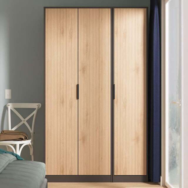 Crowndale Hong Kong 3 Door Slatt Effect and Graphite Tall Wardrobe Ready Assembled - Slatt Effect & Graphite - Wilko - image 1