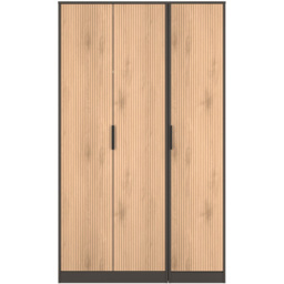 Crowndale Hong Kong 3 Door Slatt Effect and Graphite Tall Wardrobe Ready Assembled - Slatt Effect & Graphite - Wilko - thumbnail 3
