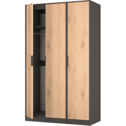 Crowndale Hong Kong 3 Door Slatt Effect and Graphite Tall Wardrobe Ready Assembled - Slatt Effect & Graphite - Wilko - thumbnail 7