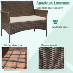 Roger 4 Seater Brown Rattan Outdoor Sofa Set with Table and Seat Cushions - MCC - Wilko - thumbnail 5