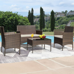 Roger 4 Seater Brown Rattan Outdoor Sofa Set with Table and Seat Cushions - MCC - Wilko - thumbnail 1