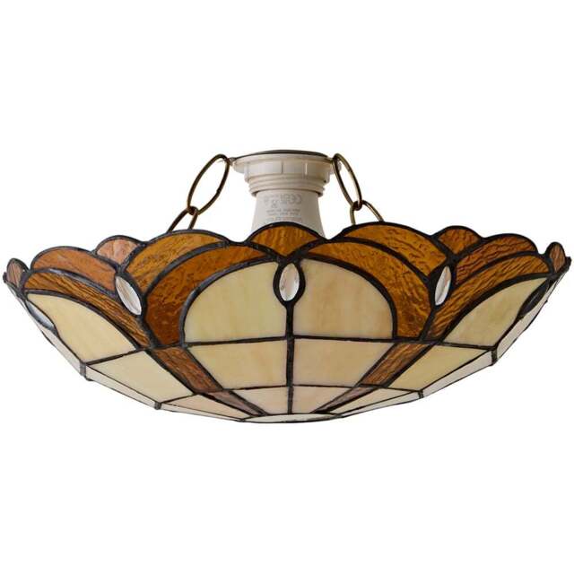 ValueLights Tiffany Style Amber Jewelled Glass Uplighter Pendant Light Shade - Size: 14 x 30 x 30cm - Gold - Wilko - image 1