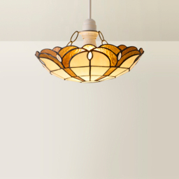ValueLights Tiffany Style Amber Jewelled Glass Uplighter Pendant Light Shade - Size: 14 x 30 x 30cm - Gold - Wilko - thumbnail 6