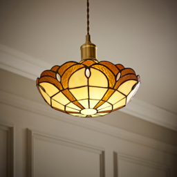 ValueLights Tiffany Style Amber Jewelled Glass Uplighter Pendant Light Shade - Size: 14 x 30 x 30cm - Gold - Wilko - thumbnail 7