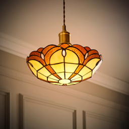 ValueLights Tiffany Style Amber Jewelled Glass Uplighter Pendant Light Shade - Size: 14 x 30 x 30cm - Gold - Wilko - thumbnail 3