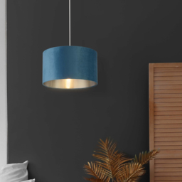 Lighting Collection Teal Silver Inner Velvet Drum Shade 35cm - Size: 22 x 35 x 35cm - Blue - Wilko - thumbnail 3