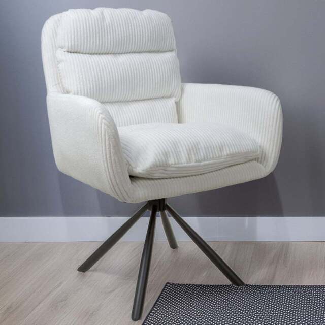 Cassidy Set of 2 Corduroy White Swivel Chair - Shankar - Wilko - image 1